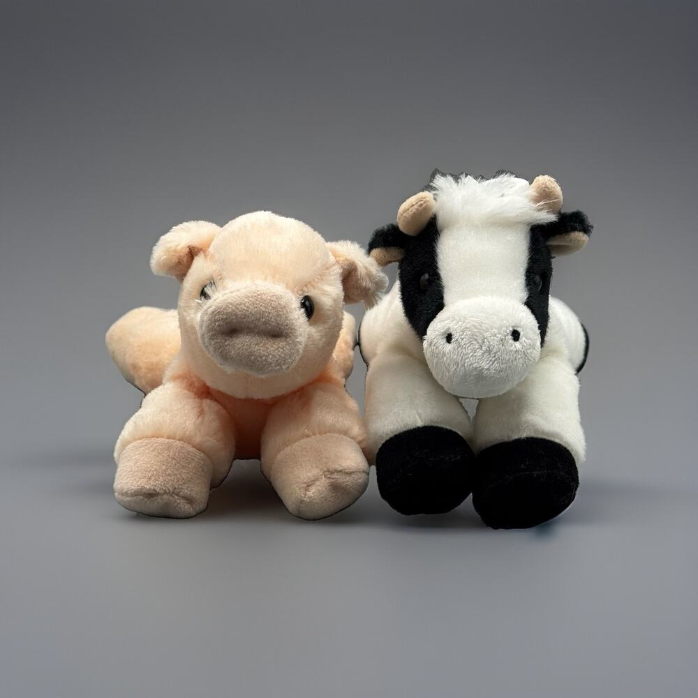 Aurora Flopsie Flopsy Plush Lot Of 2 Cow & Pig Mini Plush Stuffed Animal Toy 8"